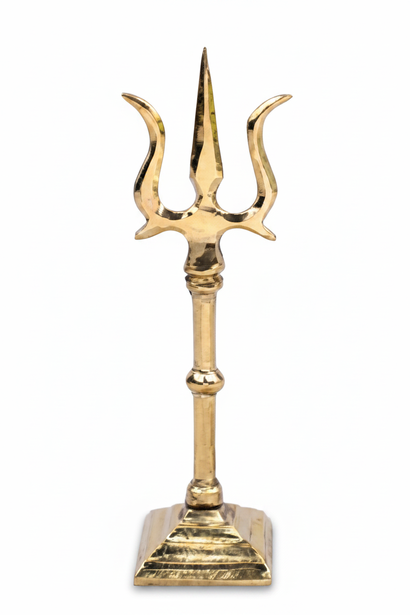 Trishul Trident Divine Weapon of Lord Shiva Brass 3.7 Inch Handcrafted Pure Brass Shiva Trishul for Puja