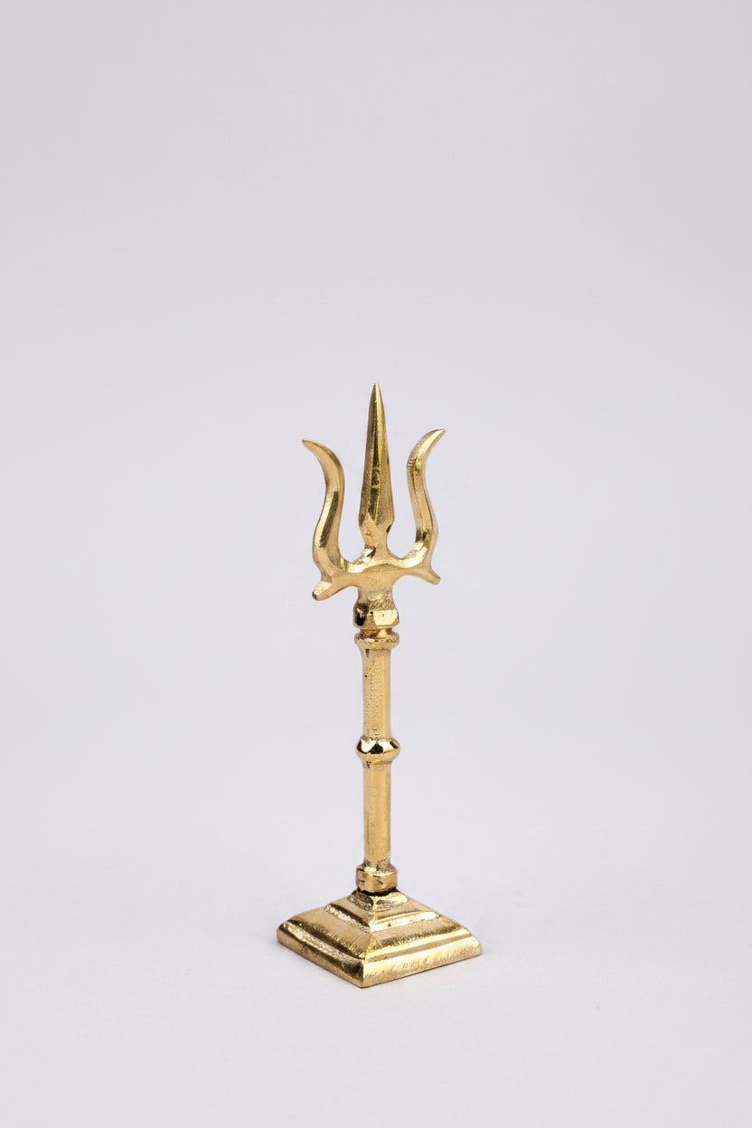 Trishul Trident Divine Weapon of Lord Shiva Brass 3.7 Inch Handcrafted Pure Brass Shiva Trishul for Puja