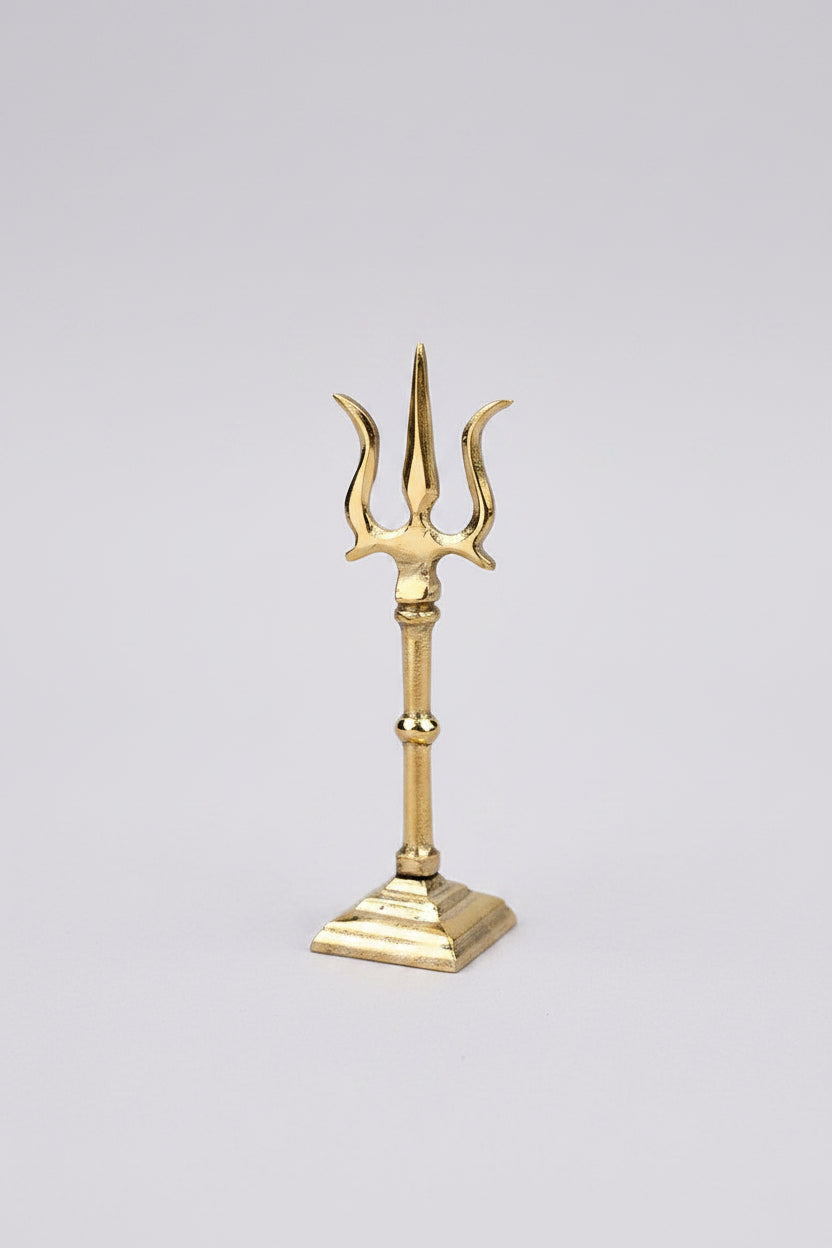 Trishul Trident Divine Weapon of Lord Shiva Brass 3.7 Inch Handcrafted Pure Brass Shiva Trishul for Puja