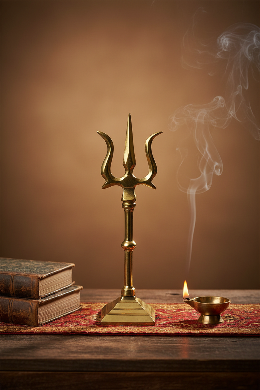 Trishul Trident Divine Weapon of Lord Shiva Brass 3.7 Inch Handcrafted Pure Brass Shiva Trishul for Puja
