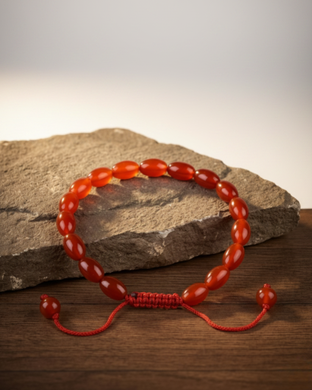 Natural Red Carnelian Oval Beads Adjustable Bracelet