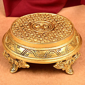 Brass Designer Floral Round Puja Chowki