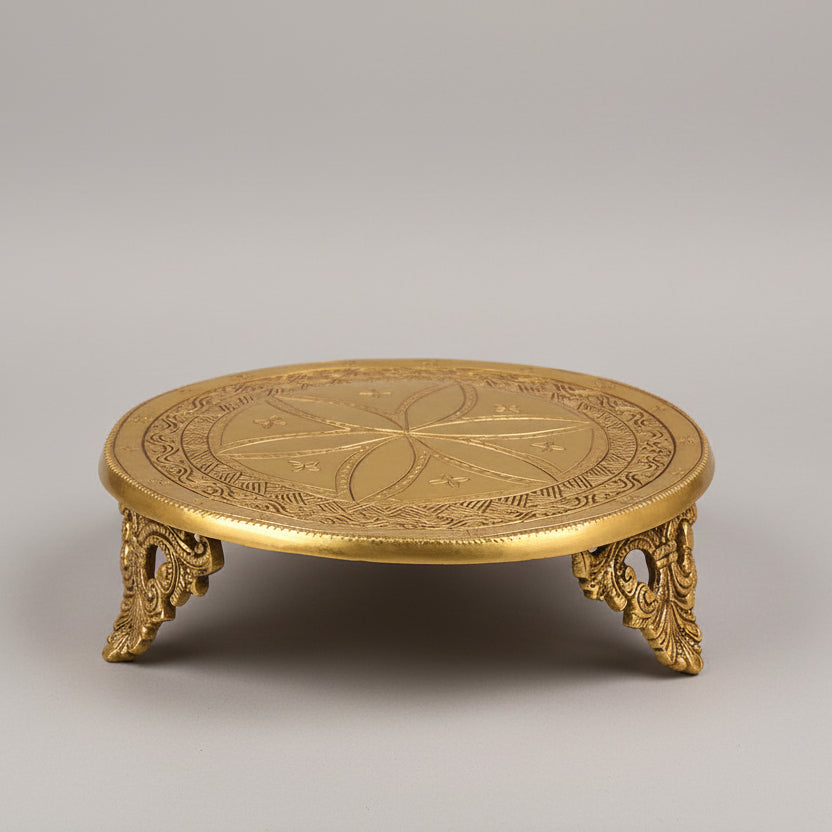 Brass Designer Clover Round Puja Chowki