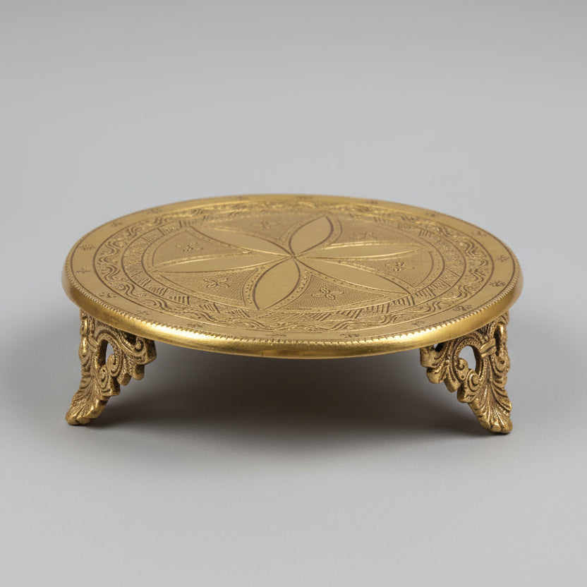 Brass Designer Clover Round Puja Chowki