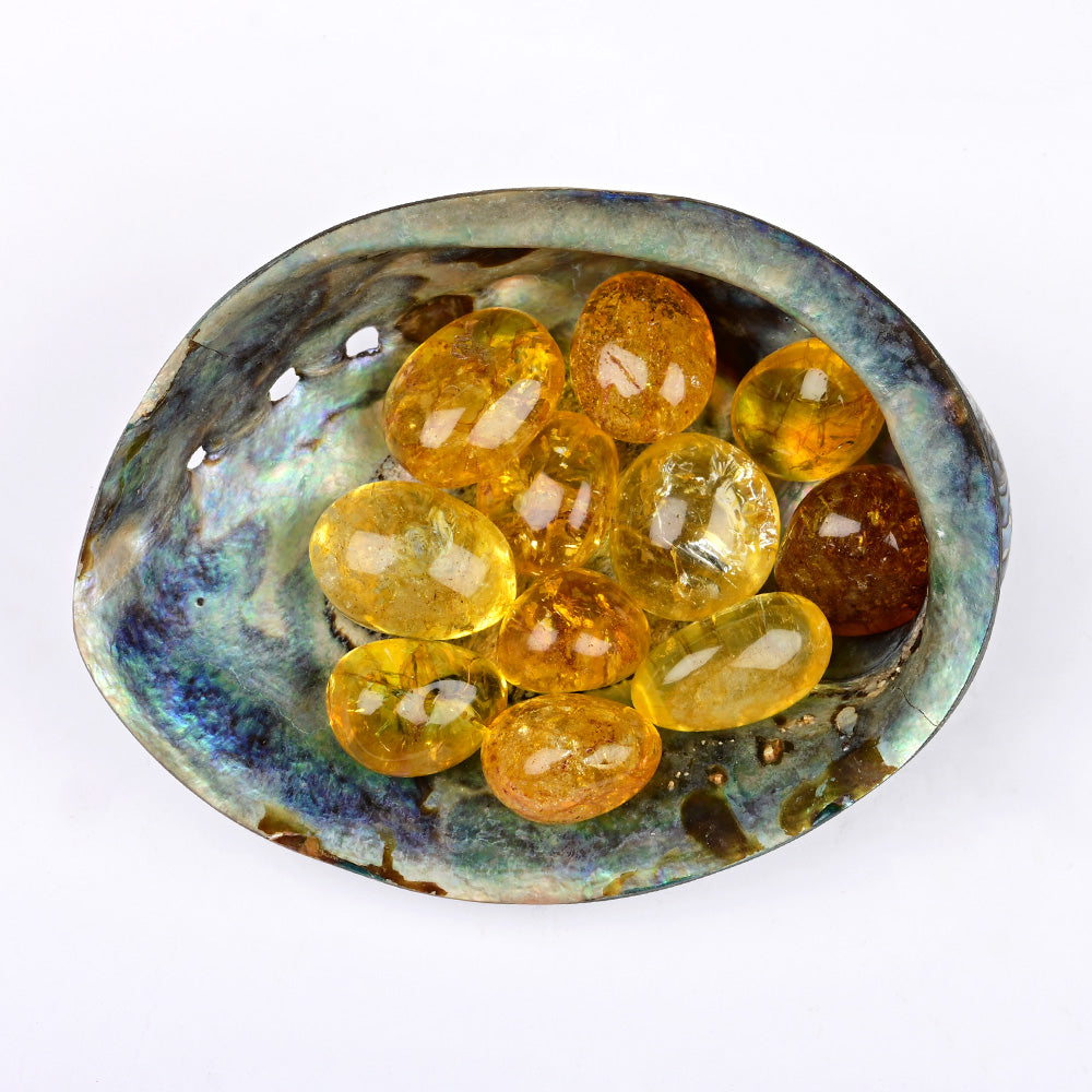 8 Directions Tumble Stone in Paua Shell-With Plate-Yellow Citrine (South East)