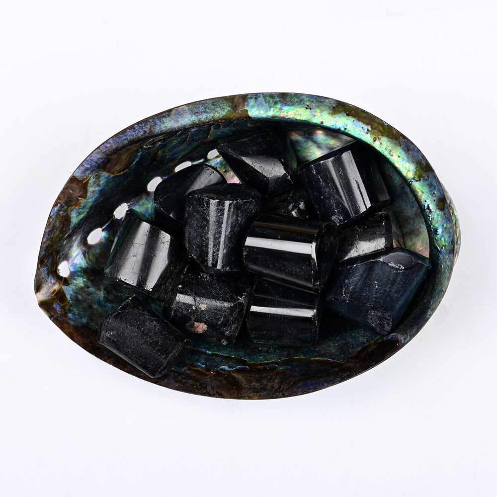 8 Directions Tumble Stone in Paua Shell-With Plate-Black Tourmaline (South West)