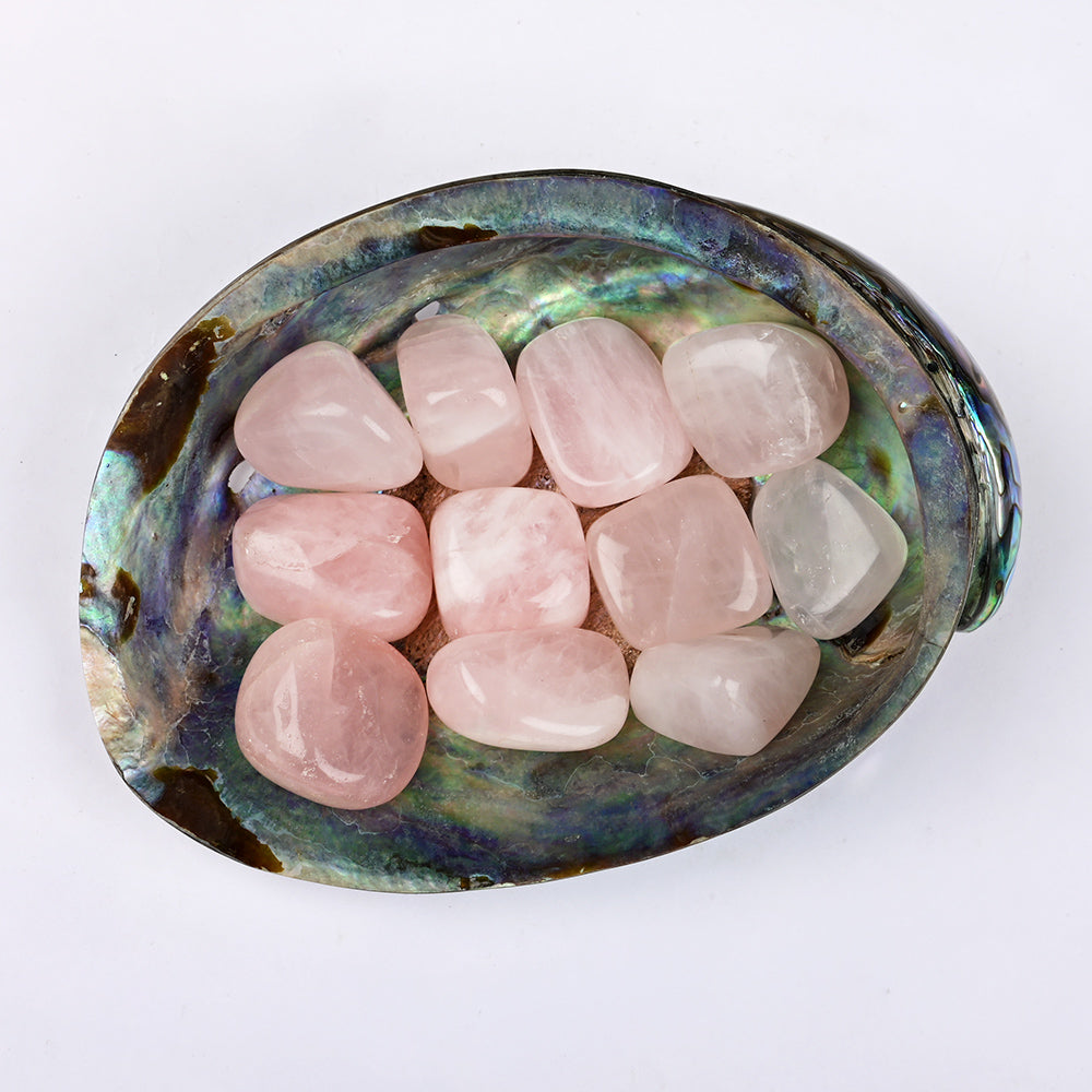 8 Directions Tumble Stone in Paua Shell-With Plate-Rose Quartz (East)