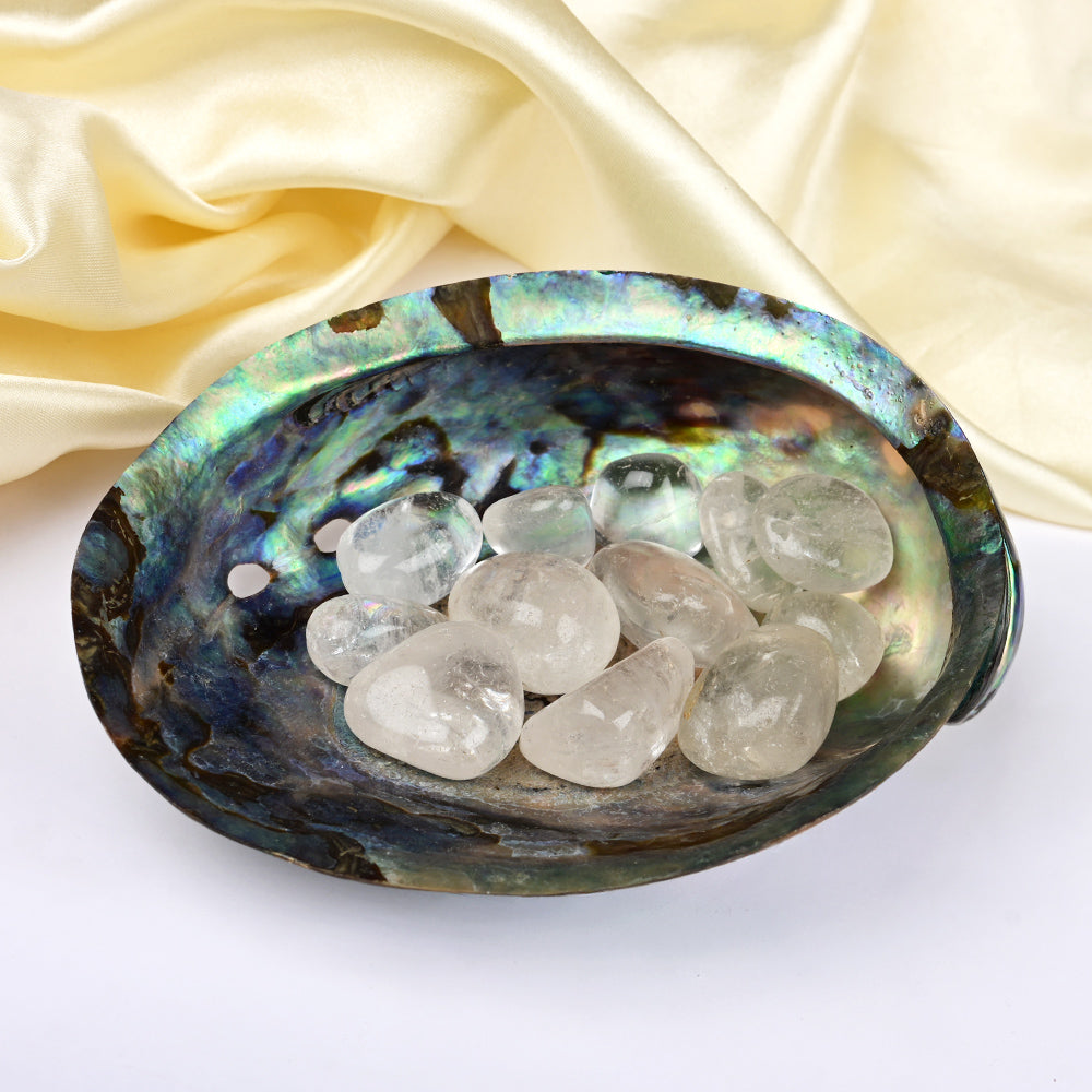 8 Directions Tumble Stone in Paua Shell-With Plate-White Quartz (North East)