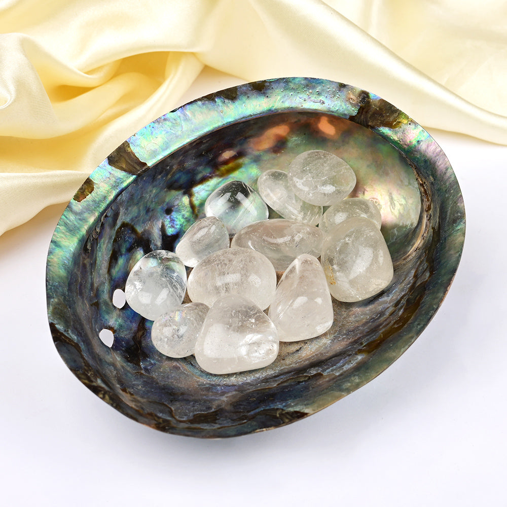 8 Directions Tumble Stone in Paua Shell-With Plate-White Quartz (North East)