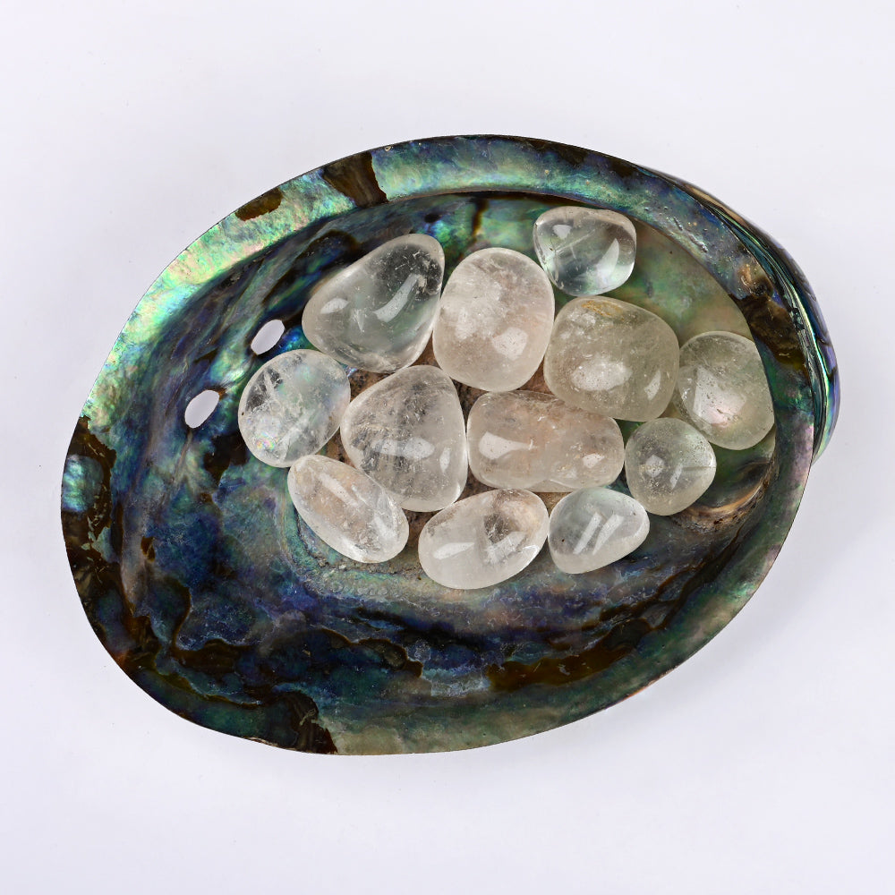 8 Directions Tumble Stone in Paua Shell-With Plate-White Quartz (North East)