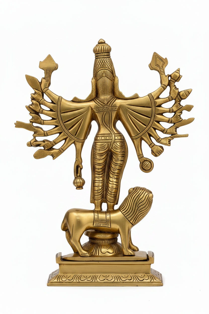 Vana Durga Brass Idol 9.5 Inch Handcrafted Murti for Home Temple and Puja - ManiMonk
