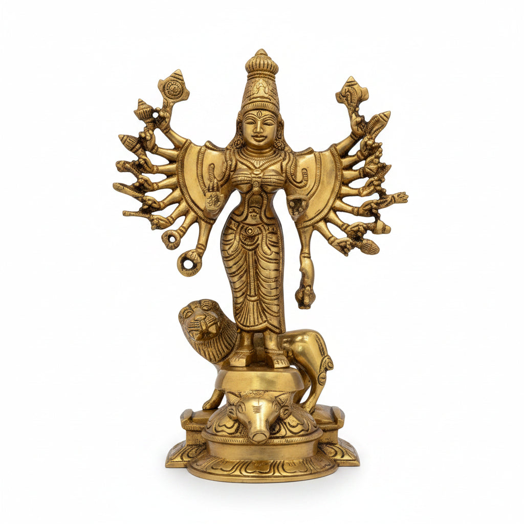 Vana Durga Brass Idol 9.5 Inch Handcrafted Murti for Home Temple and Puja