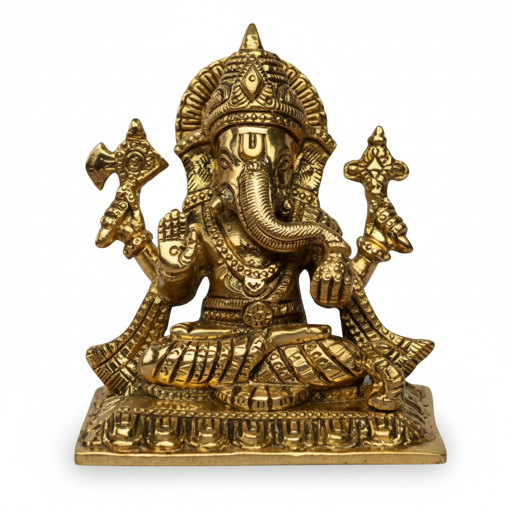 Vighnaharta Ganesh Brass Idol 4.1 Inch Handcrafted Pure Brass Obstacle Remover Ganesha Murti