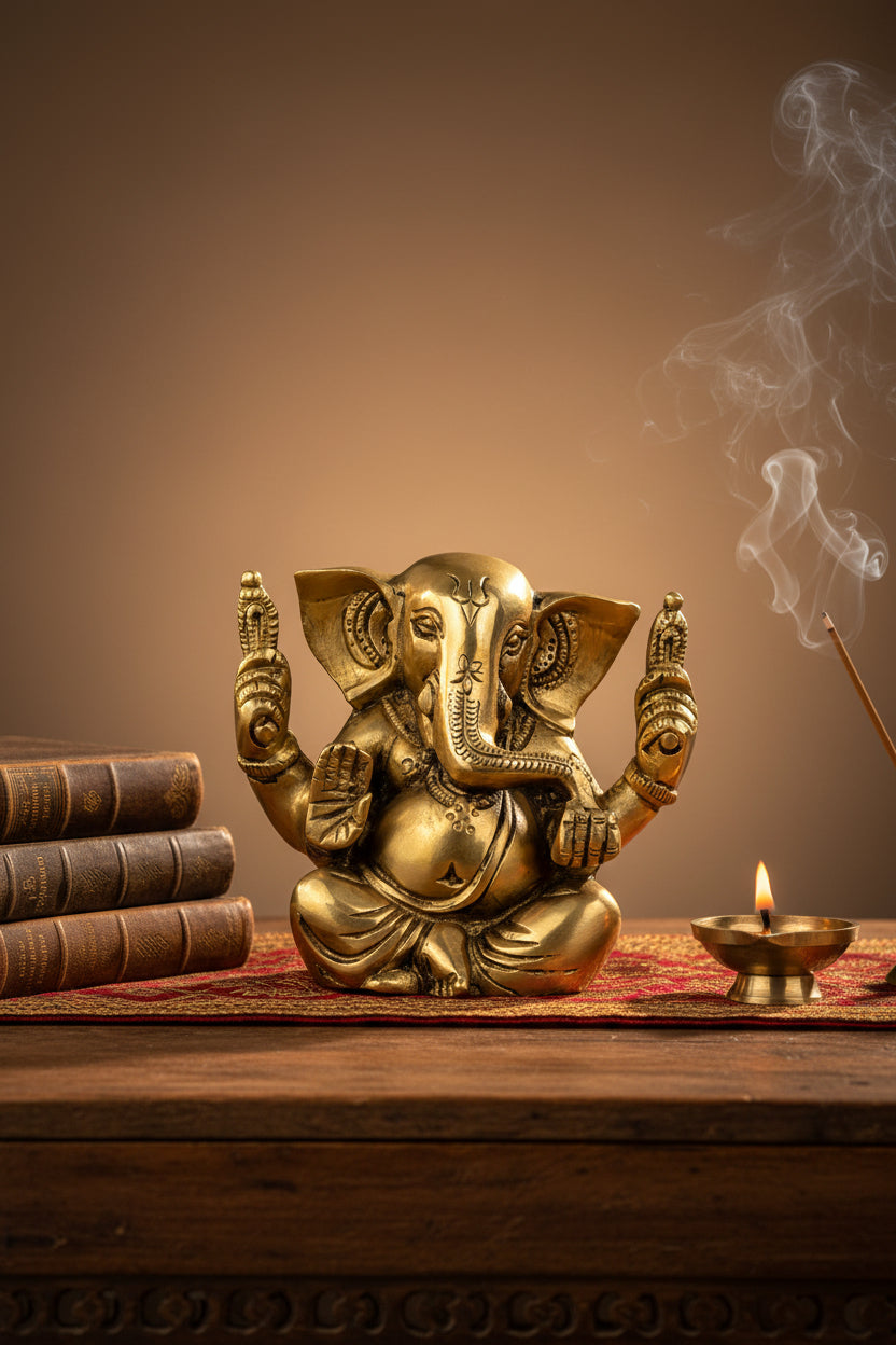 Vignaharta Ganesha Brass Murti 3.3 Inch Pure Brass Idol Handcrafted for Home Puja and Gifting