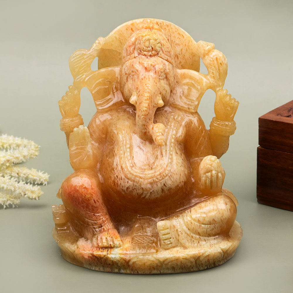 Yellow Jade Ganesh Idol - 870 gms