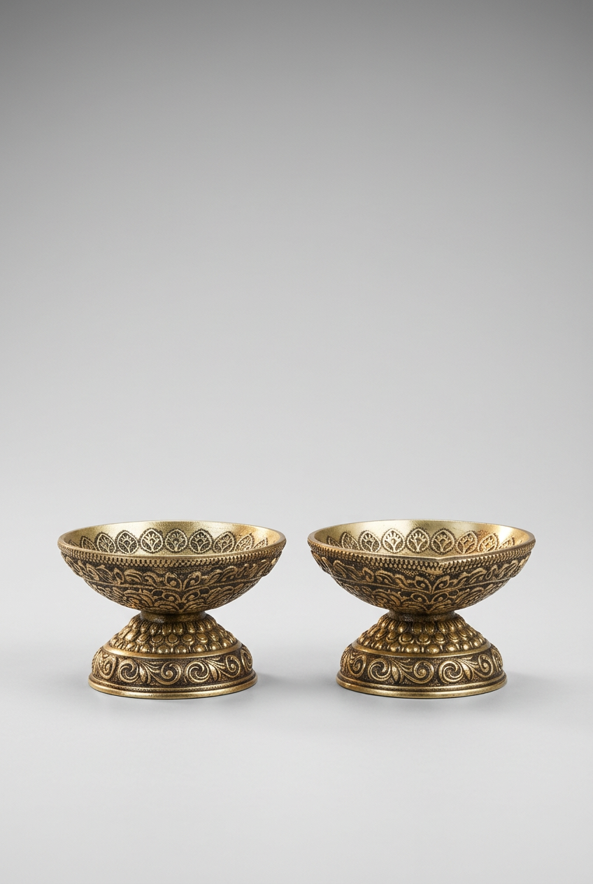 Ashtadhatu Designer Diya Set of 2 Decorative Puja Diya for Home and Gifting