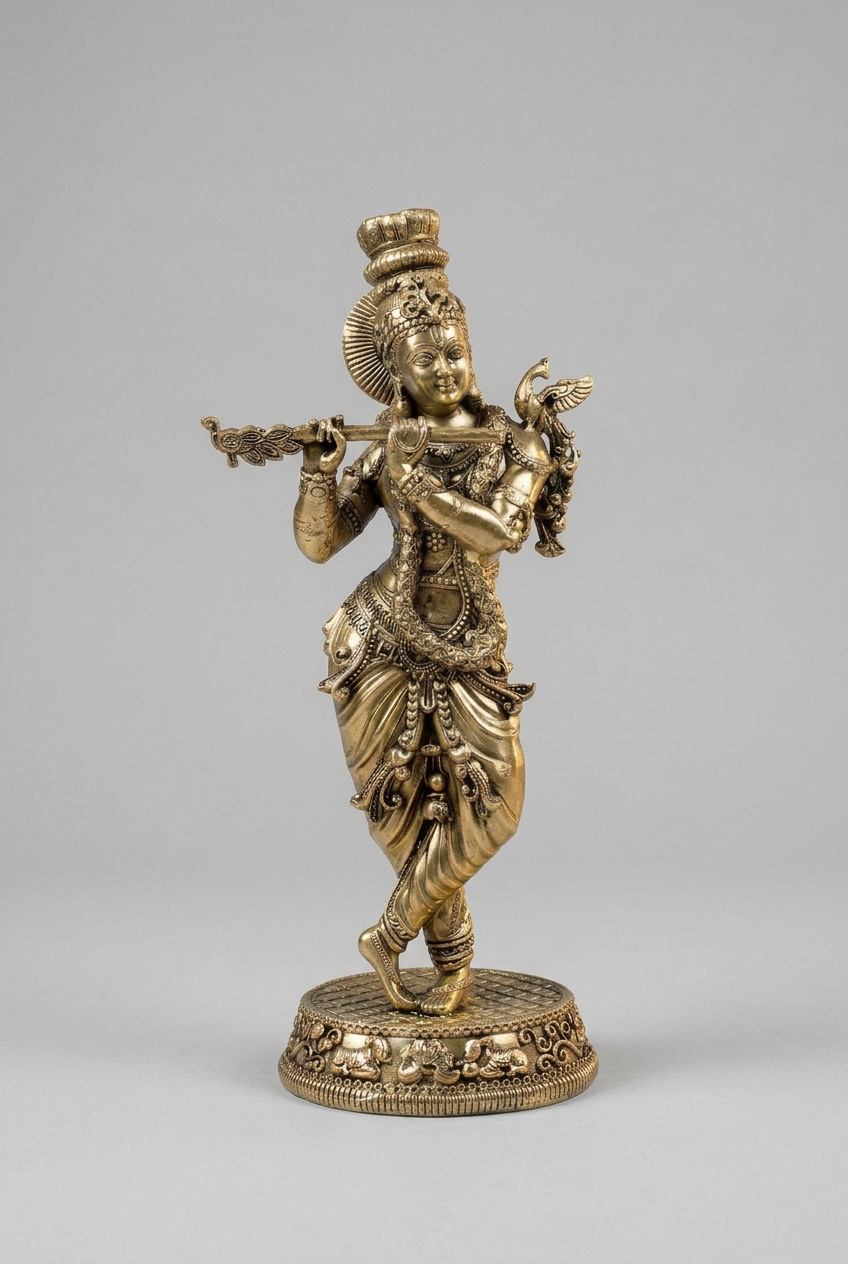 Muralidhar Krishna Ashtadhatu Idol | Energised Flute-Playing Krishna Murti