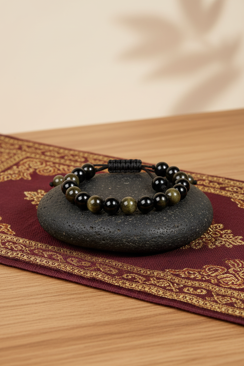 Natural Black Obsidian Adjustable Bracelet | Healing & Meditation Gemstone Bracelet