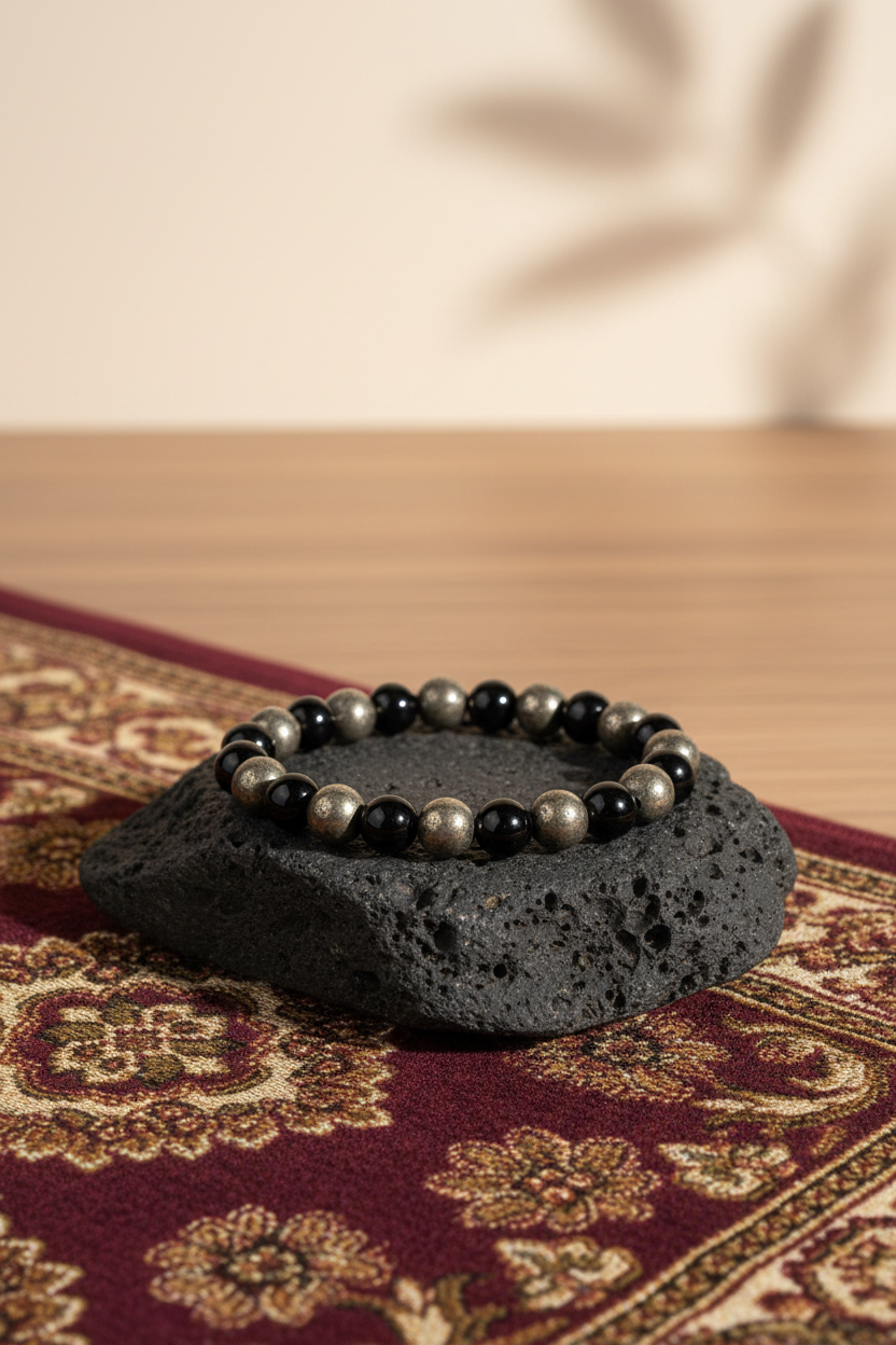 Bracelet with Pyrite & Black Obsidian