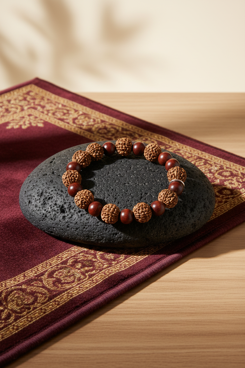 6 Mukhi Rudraksha & Red Sandalwood Bracelet | ManiMonk