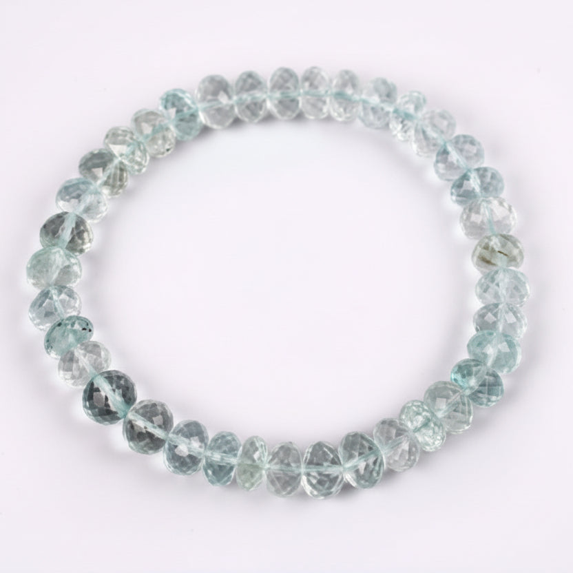 Aquamarine Button Shape Bracelet with Stretch elastic (Faceted Beads)