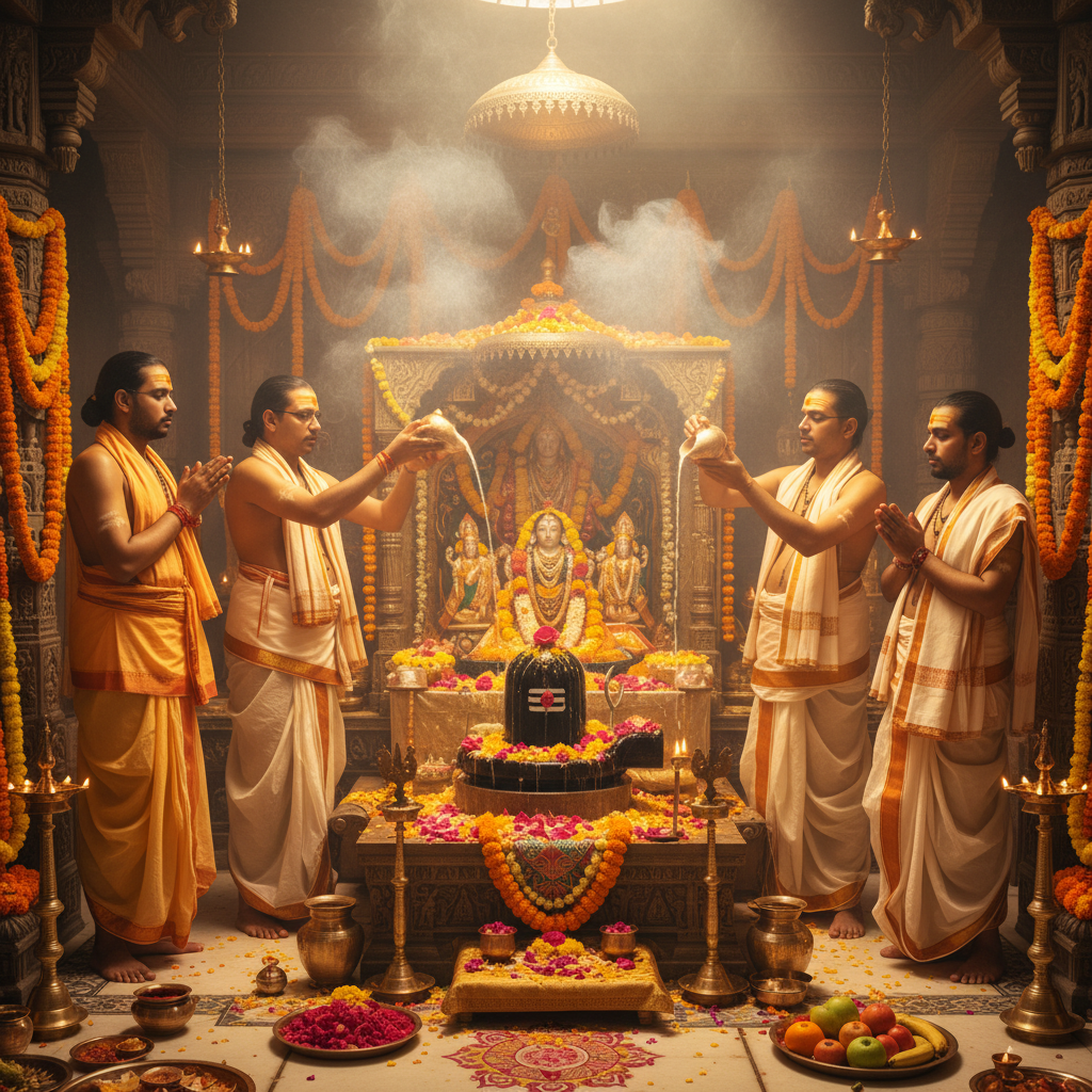 Avirat Bham Bham Puja and Abhishek in bg, 5 pandits, square img