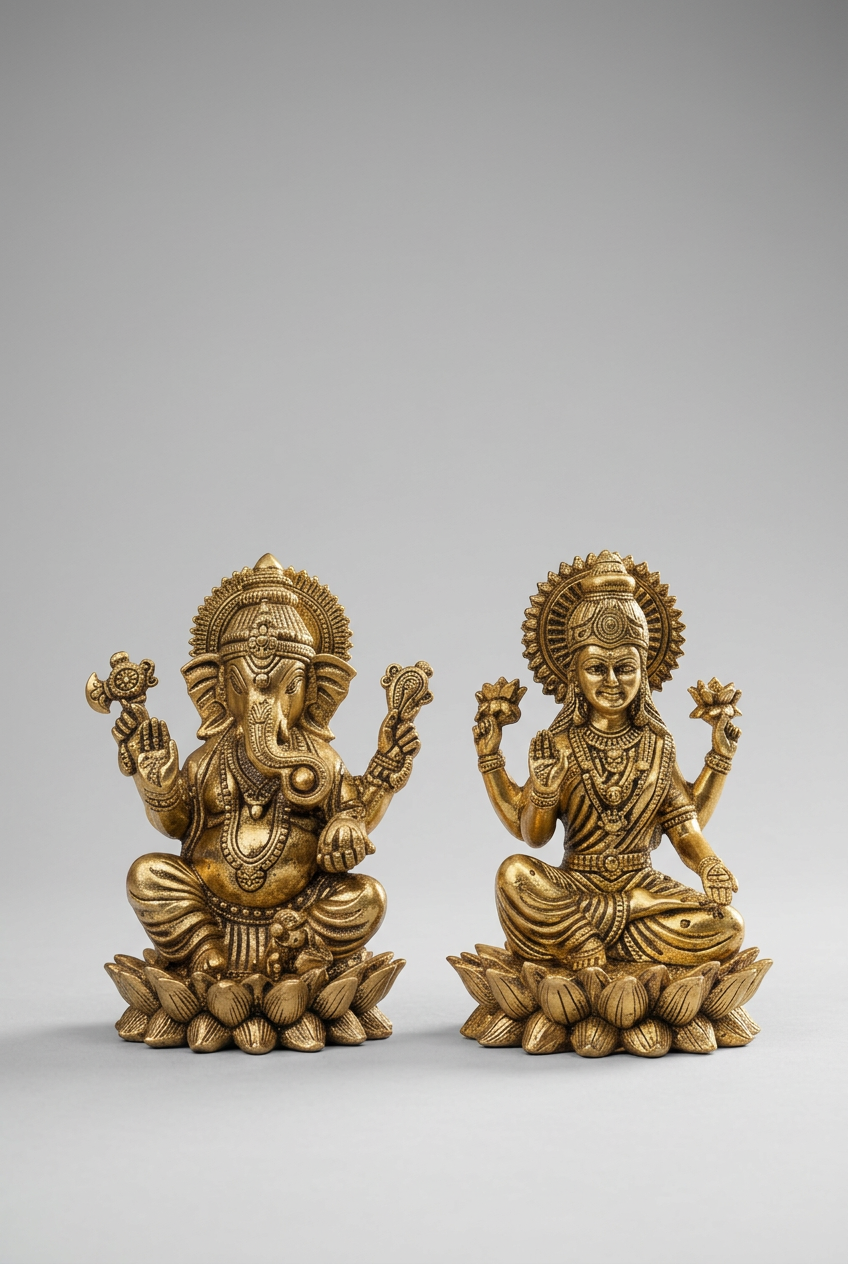 Kamal Ganesh Lakshmi Ashtadhatu Idols Set Energised Lotus Ganesha Lakshmi Murti for Diwali Puja