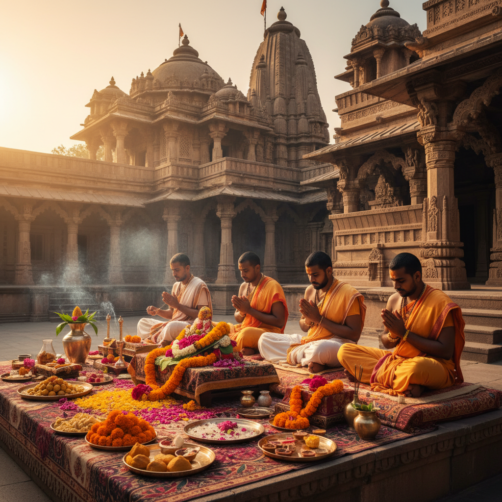 Bhaat Puja at Angareshwar Templelord Ujjain in bg -Bhaat Puja at Angareshwar, 3 pandits, square img