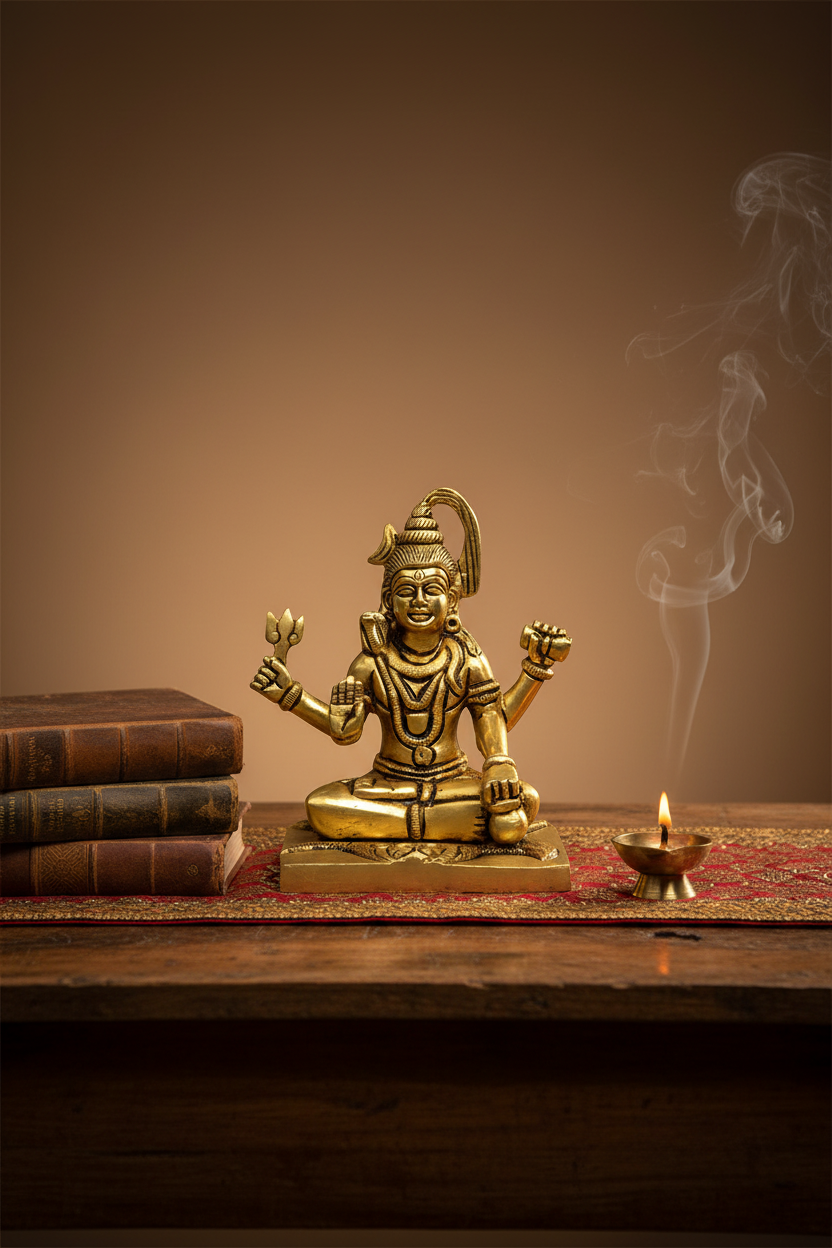 Blessing Shiva Abhaya Mudra Brass Idol - Premium Studio Photography