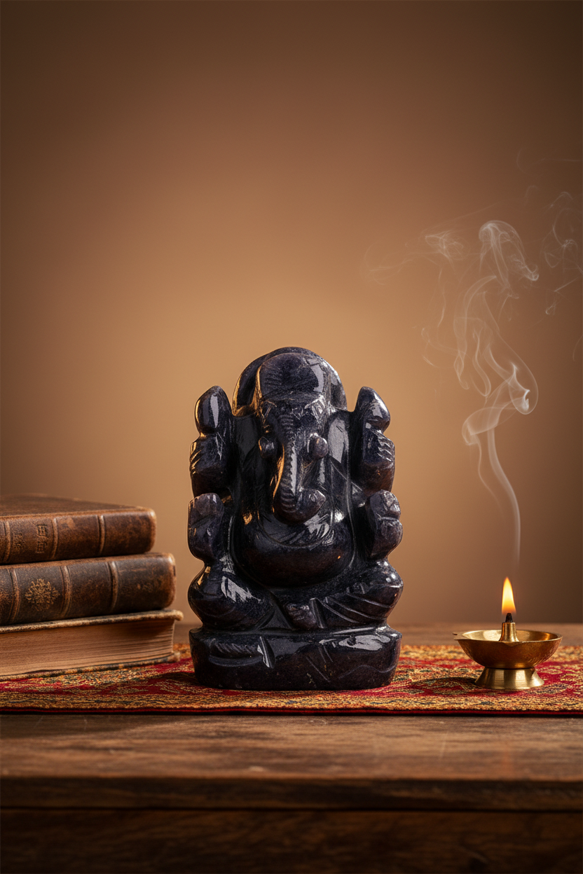 Blue Jade Ganesha Idol | 114 Grams | Sacred Stone Sculpture - ManiMonk