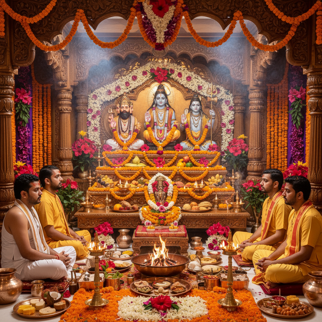 Brahma Vishnu Mahesh Trimurti Puja, 5 pandits, square img