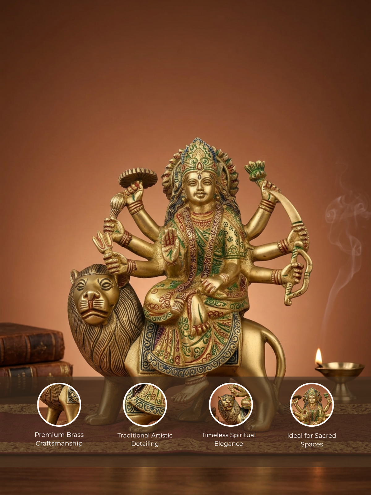 Devi Durga Brass Statue 8 Inch Handcrafted Pure Brass Idol for Home Temple Pooja