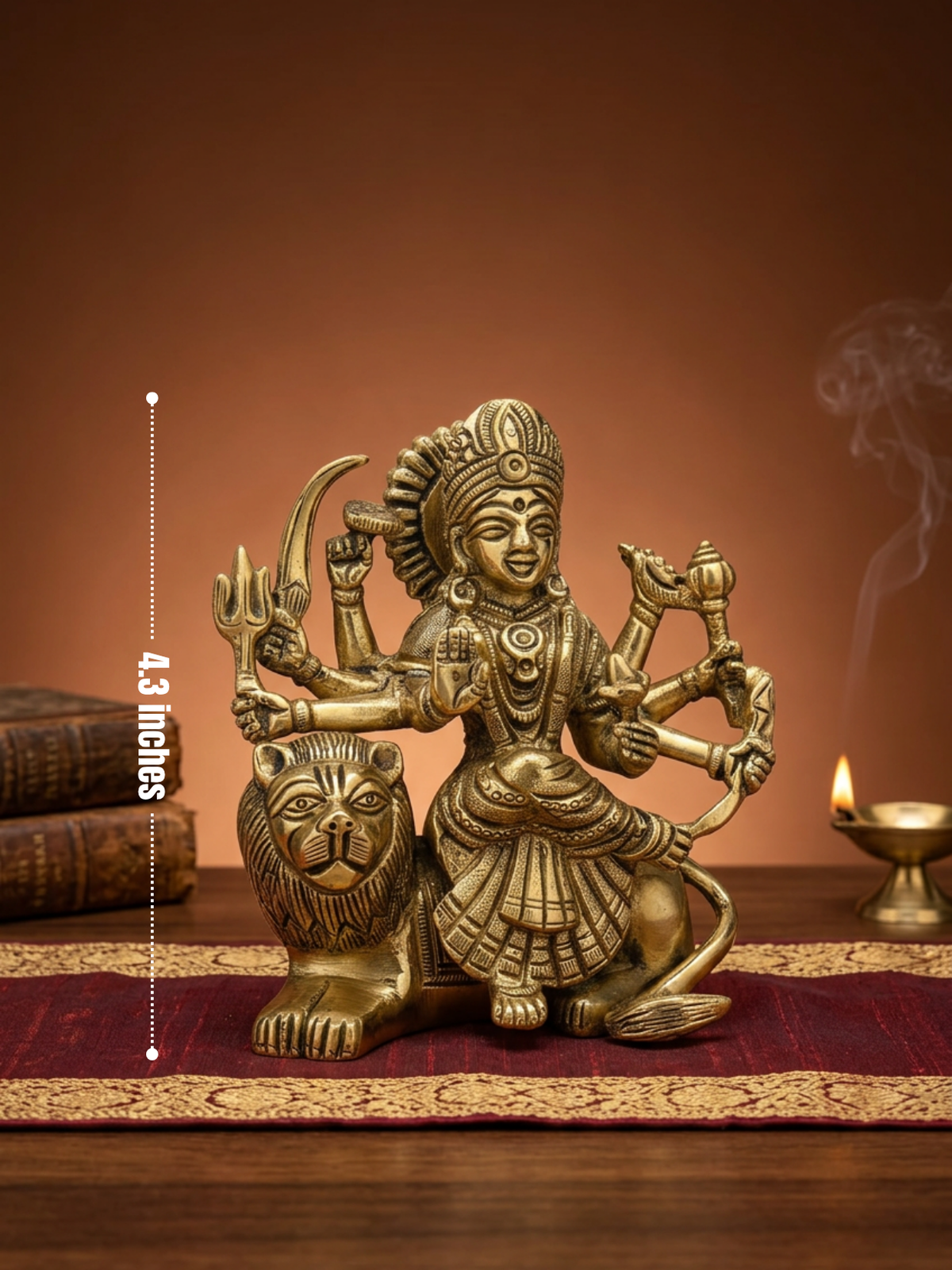 Durga on Sitting Lion Brass Idol 4.3 Inch Premium Handcrafted Murti for Home Temple