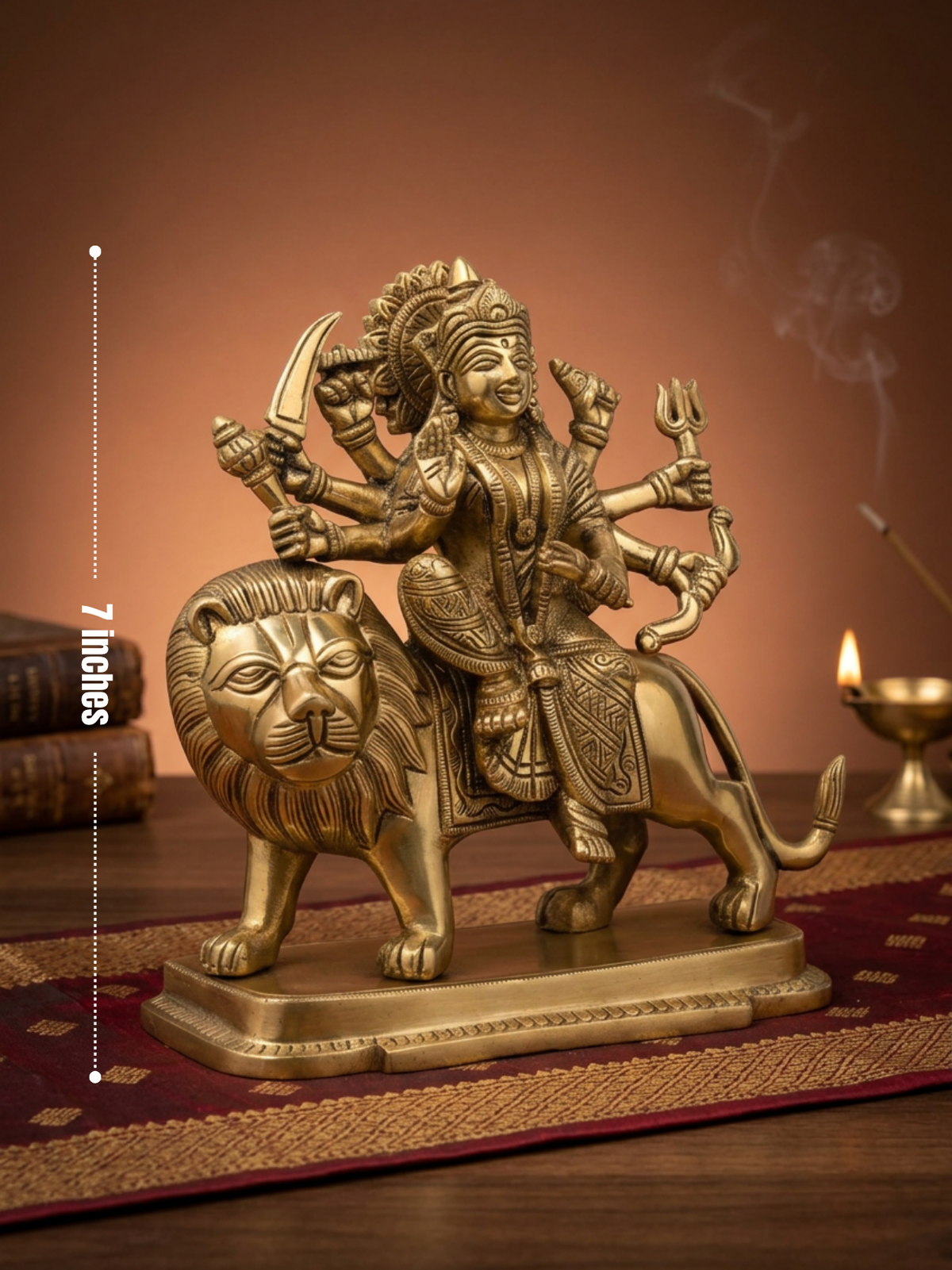 Mother Durga Brass Murti 7 Inch Handcrafted Idol for Home Temple