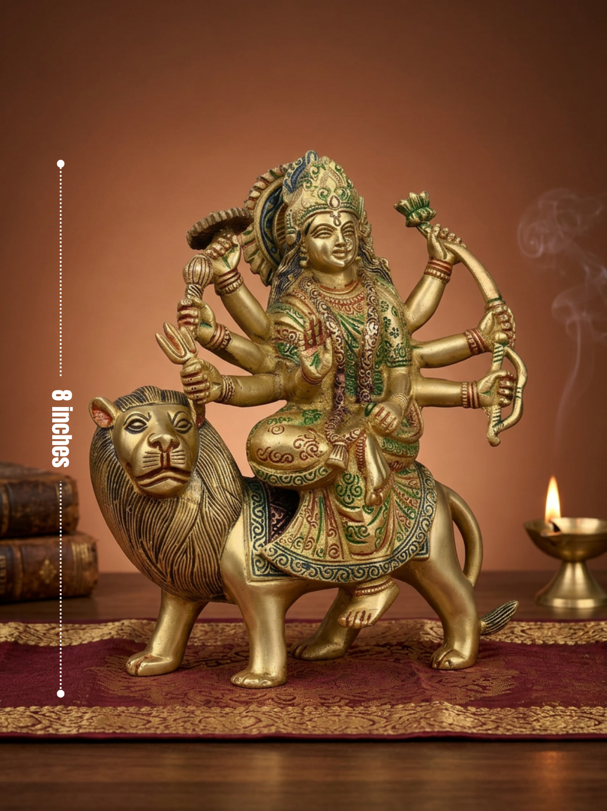 Devi Durga Brass Statue 8 Inch Handcrafted Pure Brass Idol for Home Temple Pooja