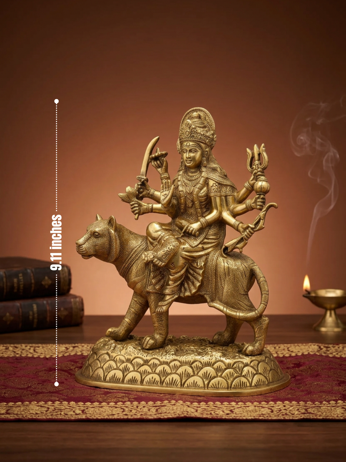 Sherawali Durga Mata Brass Murti 9 Inch Premium Handcrafted Idol