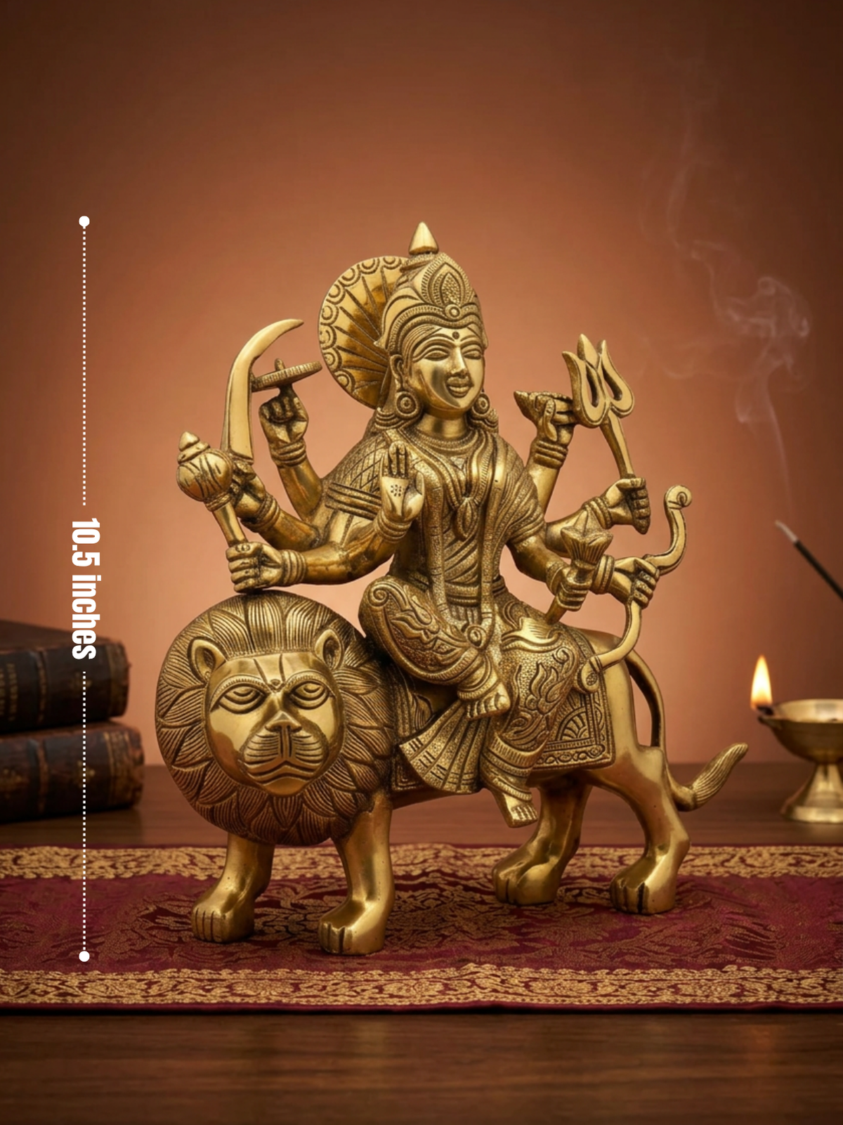 Brass Durga Statue 10.5 Inch Handcrafted Idol for Home Temple Puja
