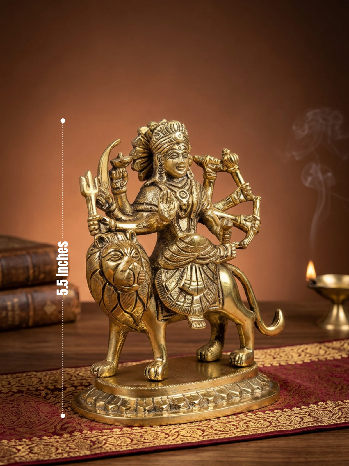 Durga Mata Brass Murti 5.5 Inch Handcrafted Idol for Home Temple Puja