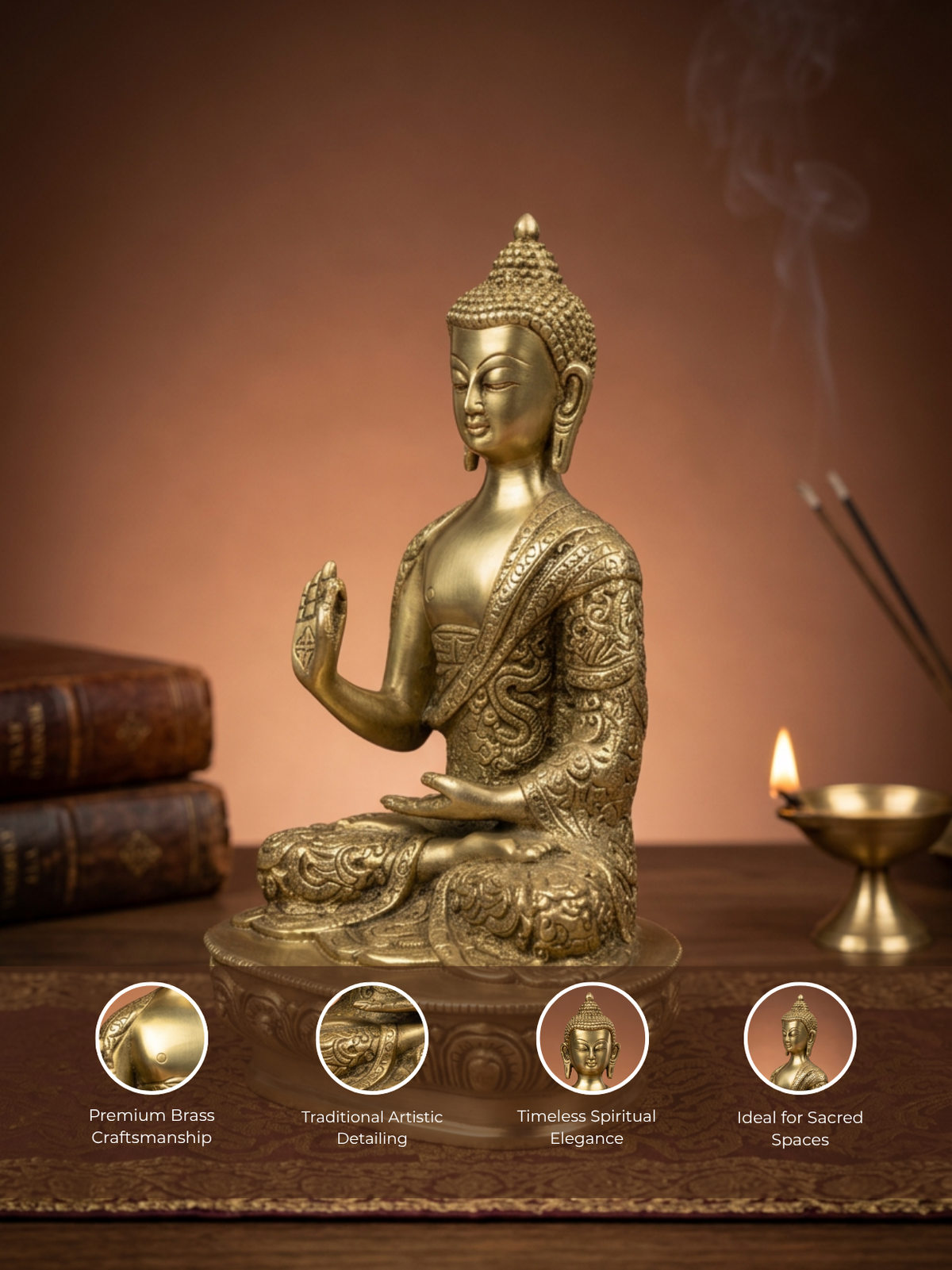 Blessing Gautam Buddha Brass Idol | Handcrafted Abhaya Mudra Murti for Home & Meditation
