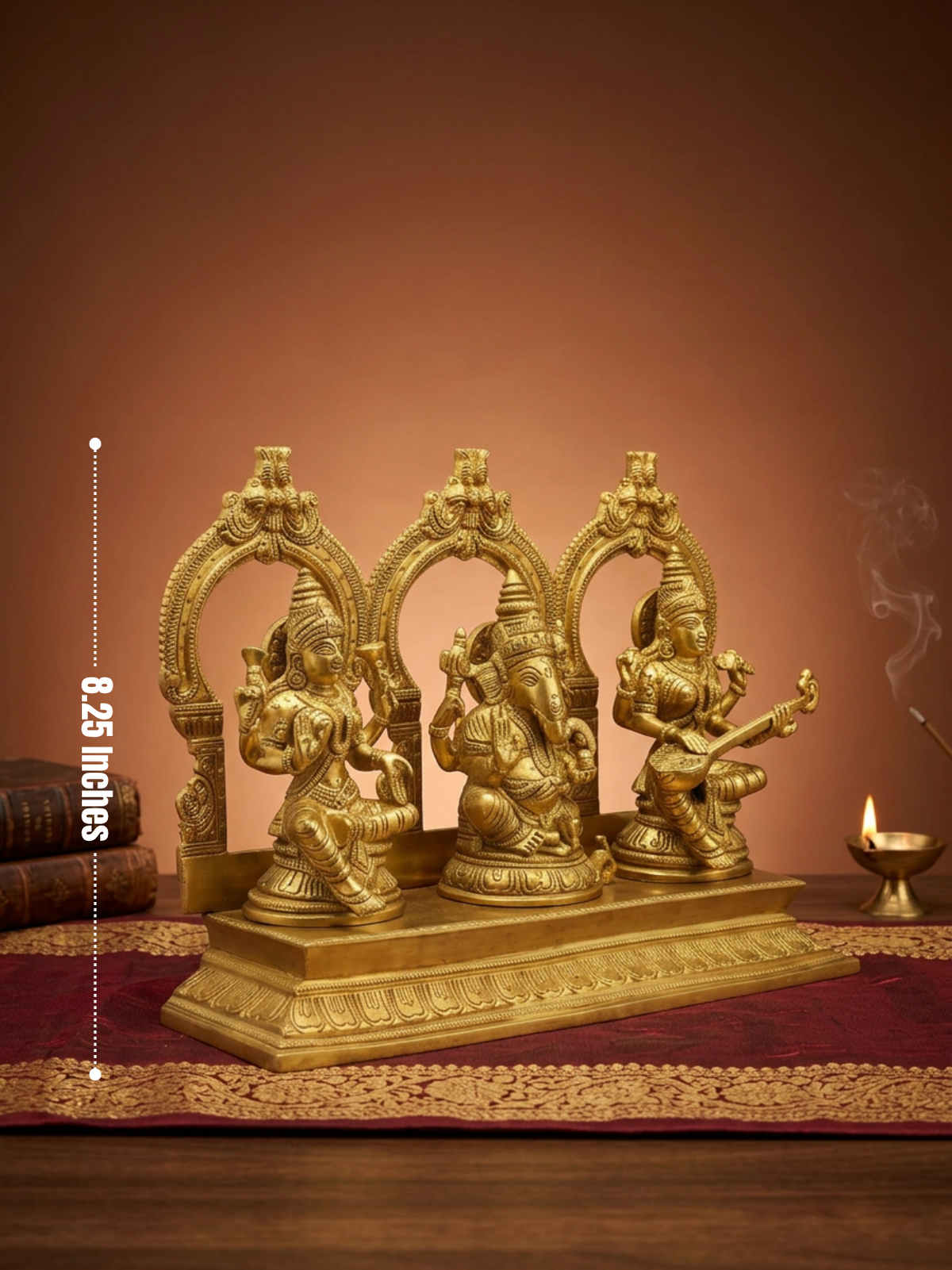 Laxmi Ganesh Saraswati Brass Idol 8.25 Inch Large Murti for Home Temple Puja