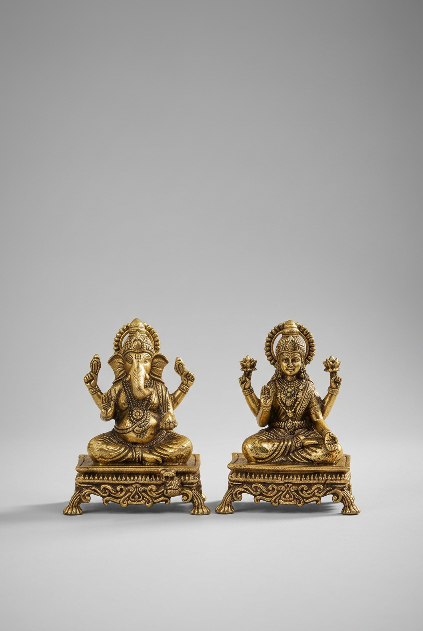 Ganesh Laxmi on Pedestal Chowki Ashtadhatu Idol Small Energised Duo Murti