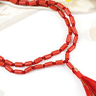 Coral Mala Large Cylindrical Beads-108+1 Beads (Thread)