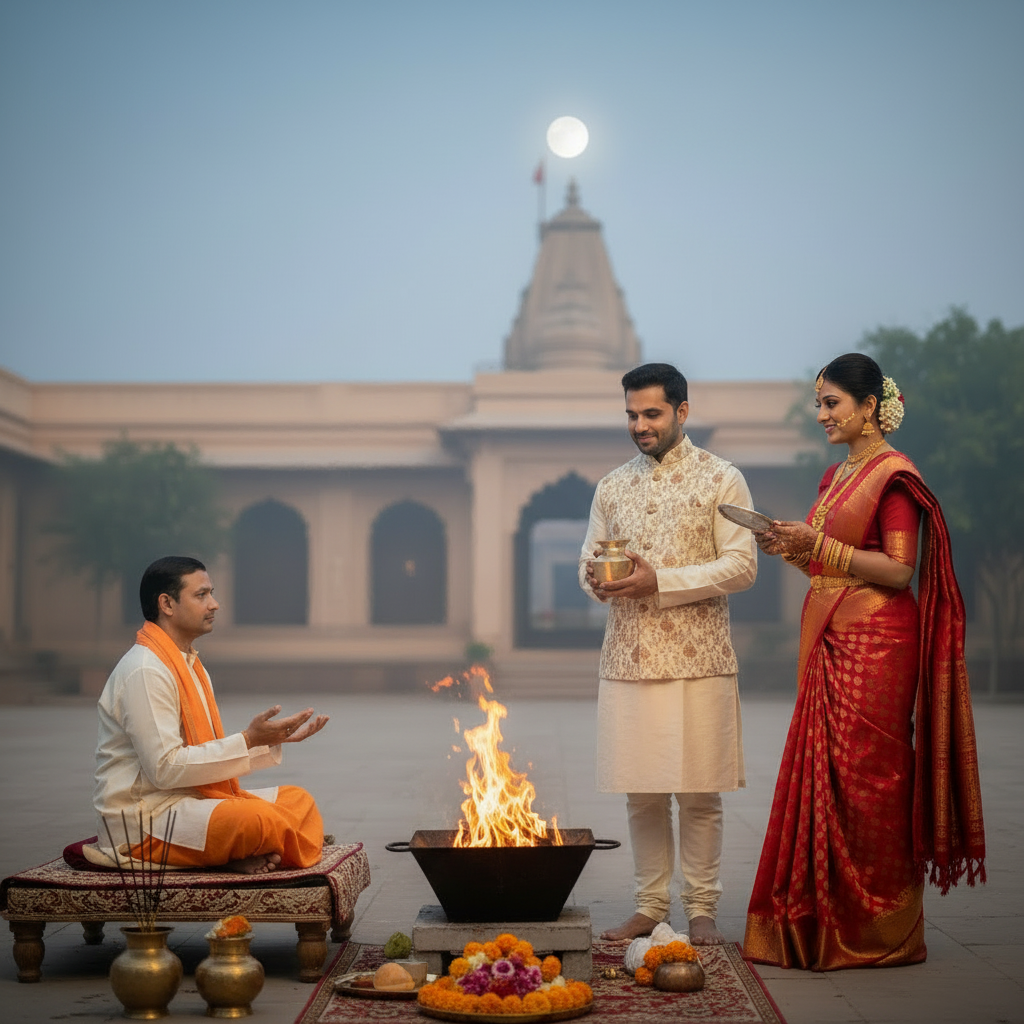 couple doing karwa chaut in bg