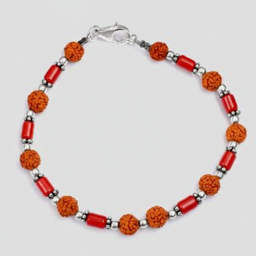 Cylindrical Coral with Rudraksha Beads Bracelet I