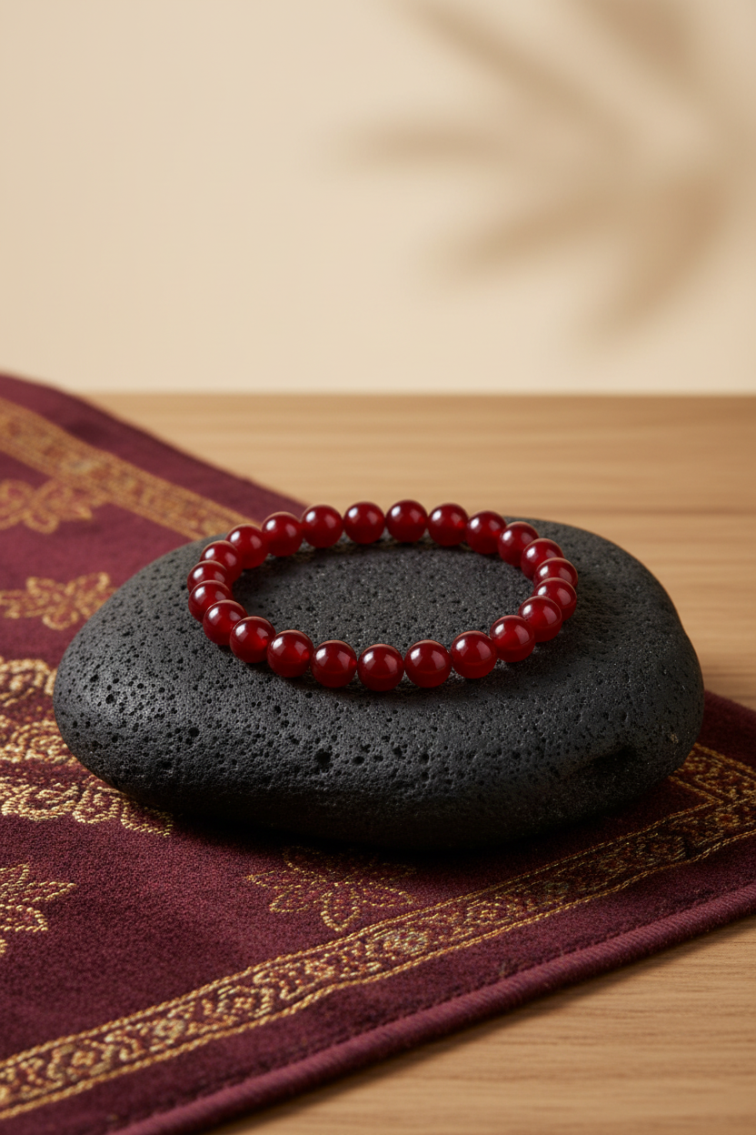Natural Red Agate Round Bead Bracelet | Healing & Meditation Gemstone Bracelet