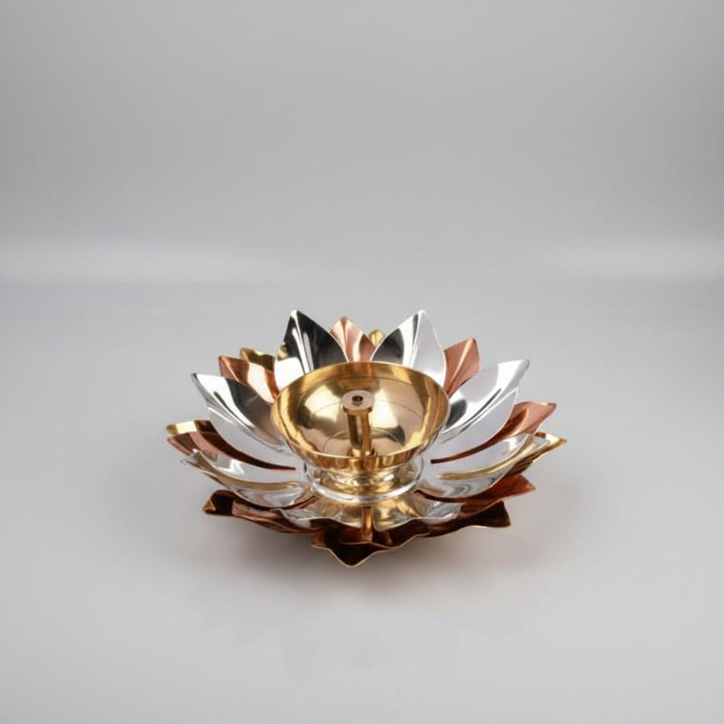 Divine Lotus Oil Lamp In Brass-Design II