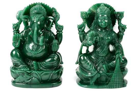 Columbian Green Jade Divine Pair Ganesh Laxmi Idols