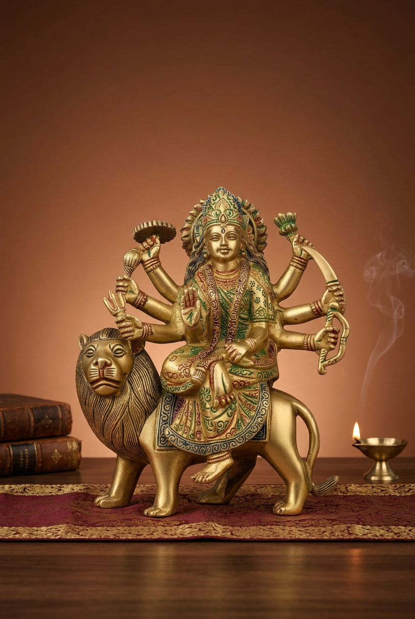 Devi Durga Brass Statue 8 Inch Handcrafted Pure Brass Idol for Home Temple Pooja