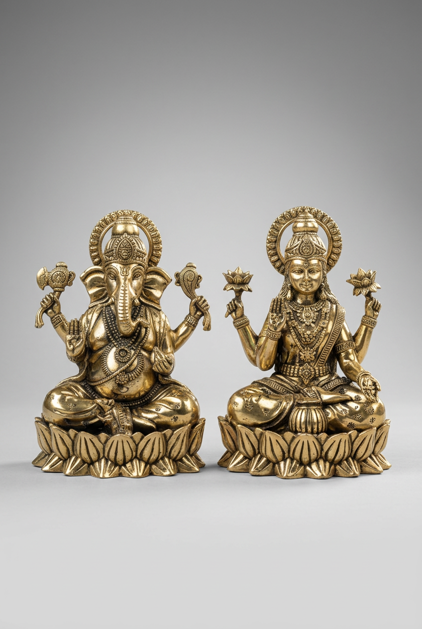Kamal Lakshmi Ganesh Ashtadhatu Idols Set Energised Lotus Duo Murti