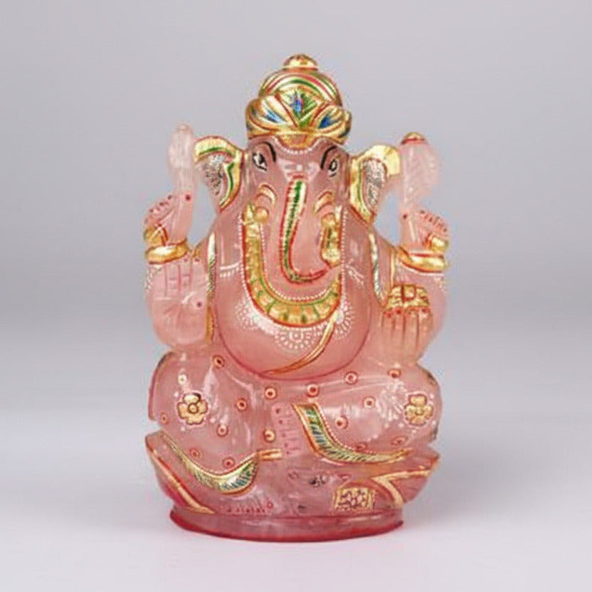 Exotic Rose Quartz Ganesha Idol - 336 gms